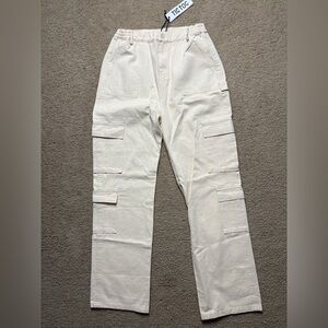 Tic Toc Cream Straight Leg Cargo Pants
